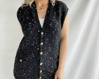 Vintage 80s Waistcoat | Size L/XL | Cotton/Wool | Gold Buttons