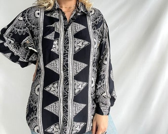 Vintage 80s Blouse | Size XL | Viscose |