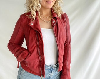 Vintage 90s Jacket | Size S | Leather | By MUSTANG | Dusty Red