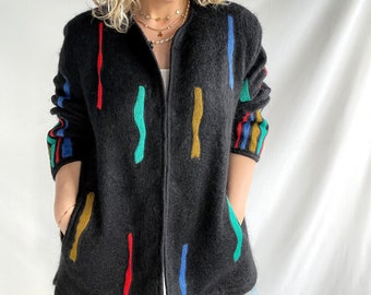 Vintage 80s Jacket | Size XL | Mohair/acrylic | Lined | Pockets