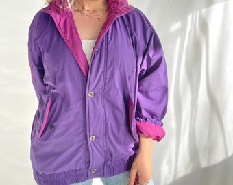 Vintage 80s Puffer | Size M/L | Polyester/Cotton | Purple | Buttons and Pockets