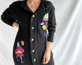 Vintage 80s Cardigan | Size M/L | Mohair/Acrylic | Clown Details