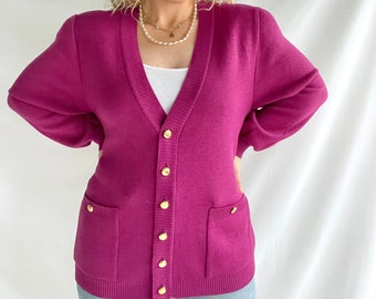 Vintage 80s Cardigan | Size XL | Wool/Acrylic | Gold Buttons