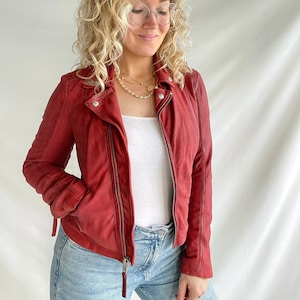 Vintage 90s Jacket | Size S | Leather | By MUSTANG | Dusty Red
