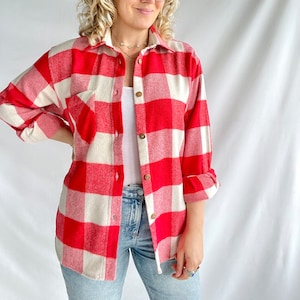 Vintage Lumberjack Blouse | Size M/L | Wool | Red and Beige