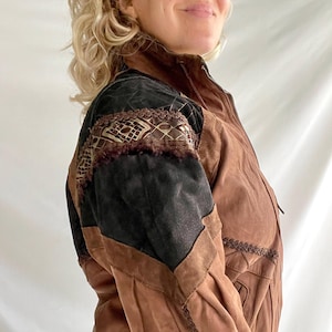 Vintage 80s Jacket | Size M | Leather | Brown/Black | Zipper