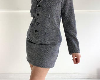 Vintage 90s Twinset | Size M/L | Wool/Cotton | Dark Grey | Mini Skirt