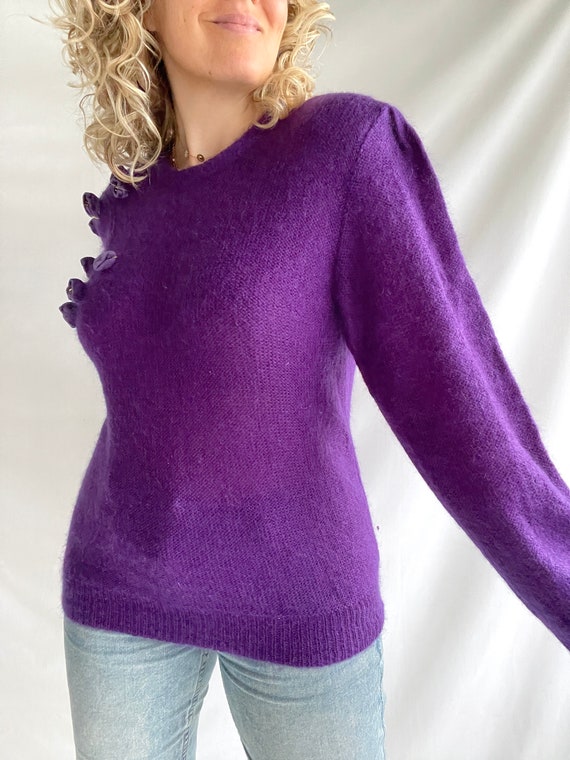 Vintage 80s Knit | Size M/L | Wool/Mohair | Purpl… - image 9