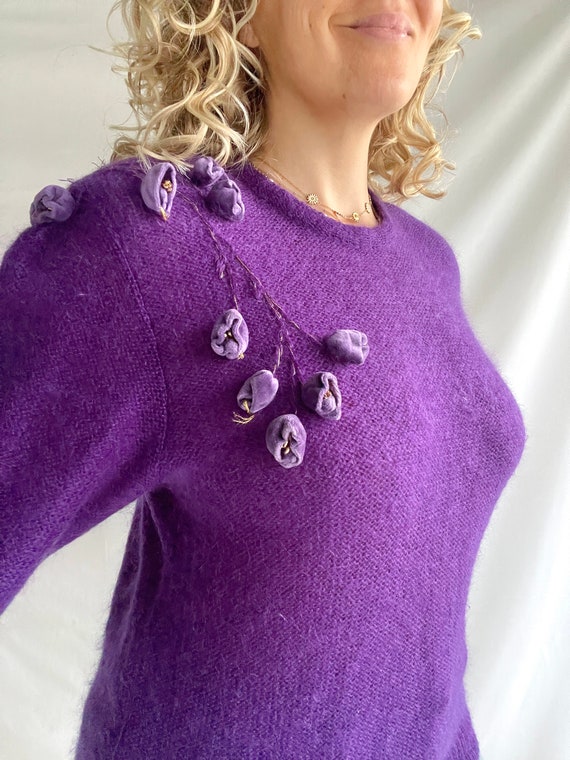 Vintage 80s Knit | Size M/L | Wool/Mohair | Purpl… - image 2