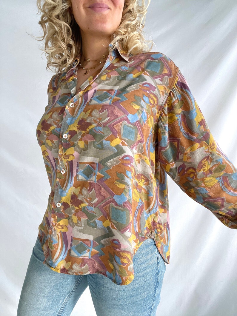 Vintage 80s Blouse Size XL Viscose image 8