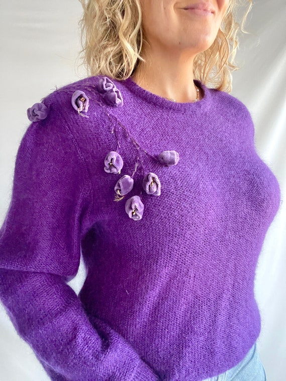 Vintage 80s Knit | Size M/L | Wool/Mohair | Purpl… - image 7