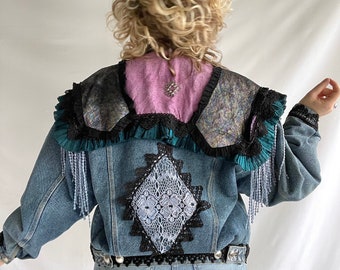 Vintage 80s Statement Jacket | Size M | Denim | Silver Details