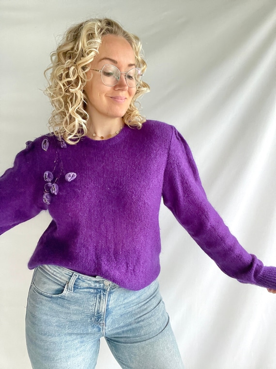 Vintage 80s Knit | Size M/L | Wool/Mohair | Purpl… - image 1