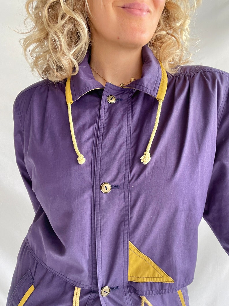 Vintage 80's Parka Size M Polyester Purple with Yellow details image 7