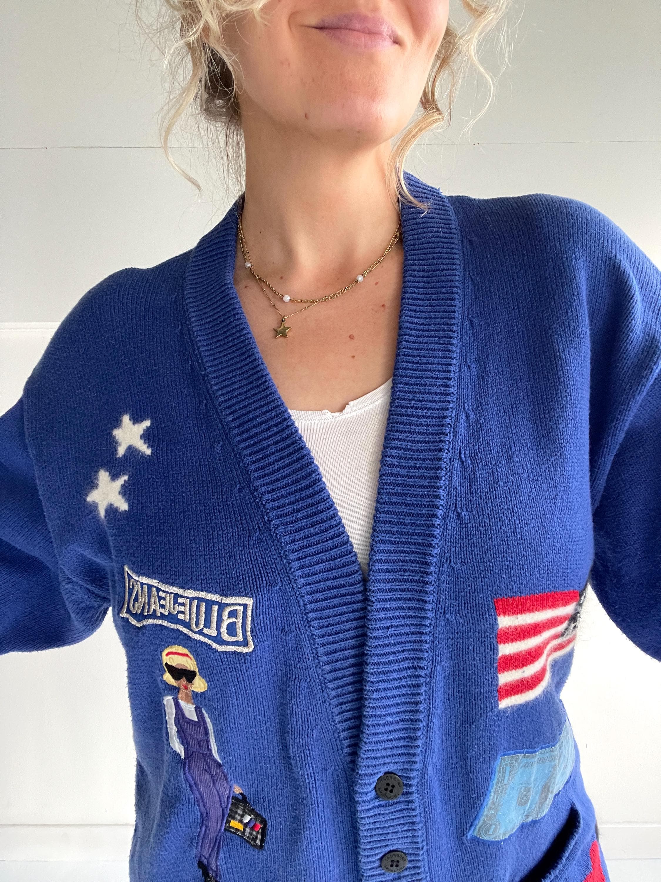 Vintage 90s Cardigan | Size L | Cotton | Blue - Etsy