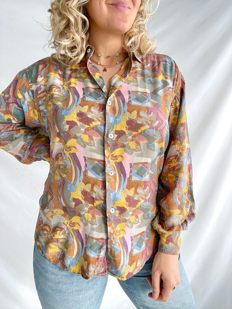 Vintage 80s Blouse Size XL Viscose image 10