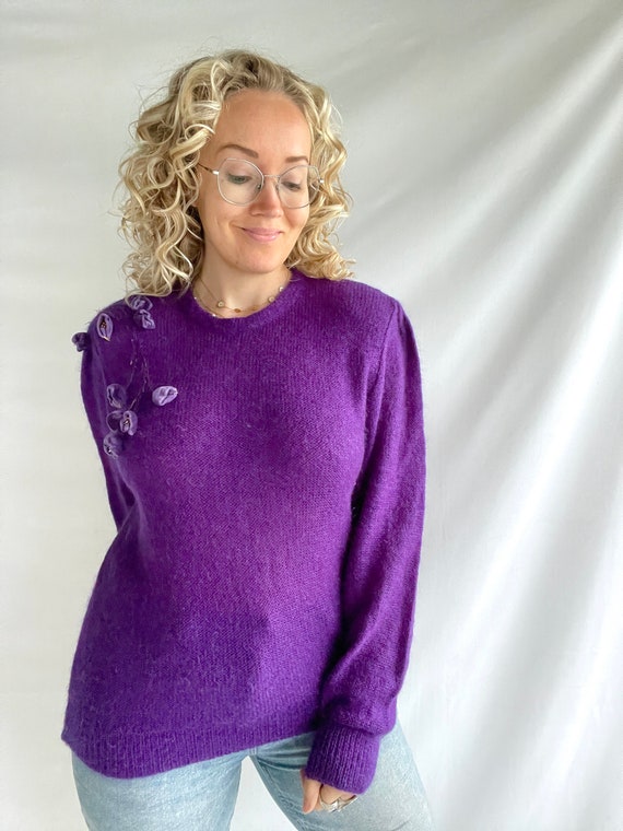 Vintage 80s Knit | Size M/L | Wool/Mohair | Purpl… - image 4