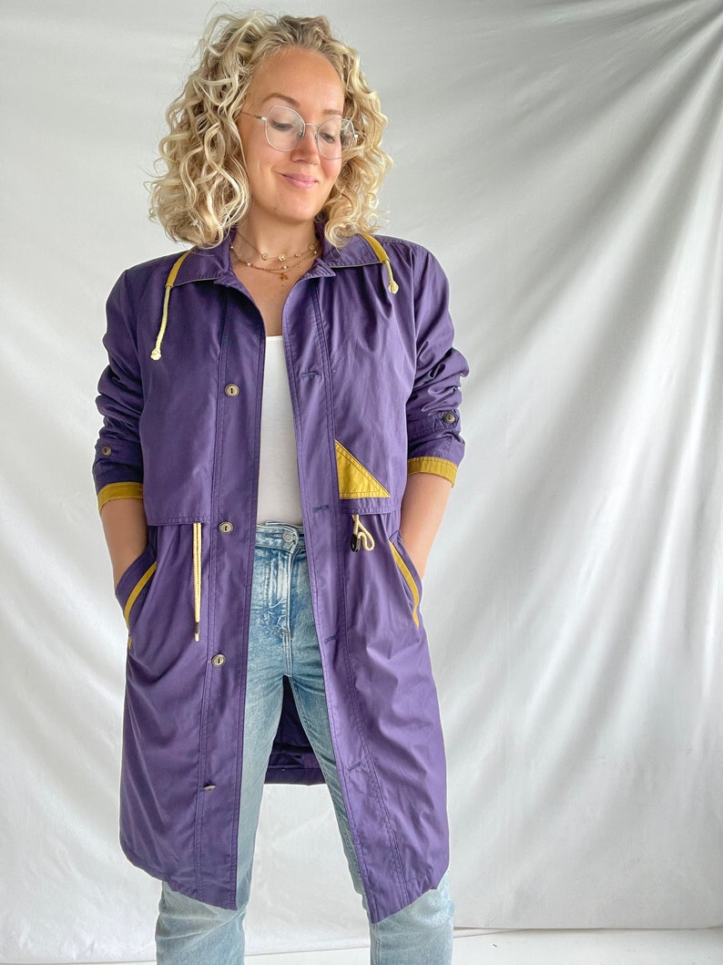 Vintage 80's Parka Size M Polyester Purple with Yellow details image 6