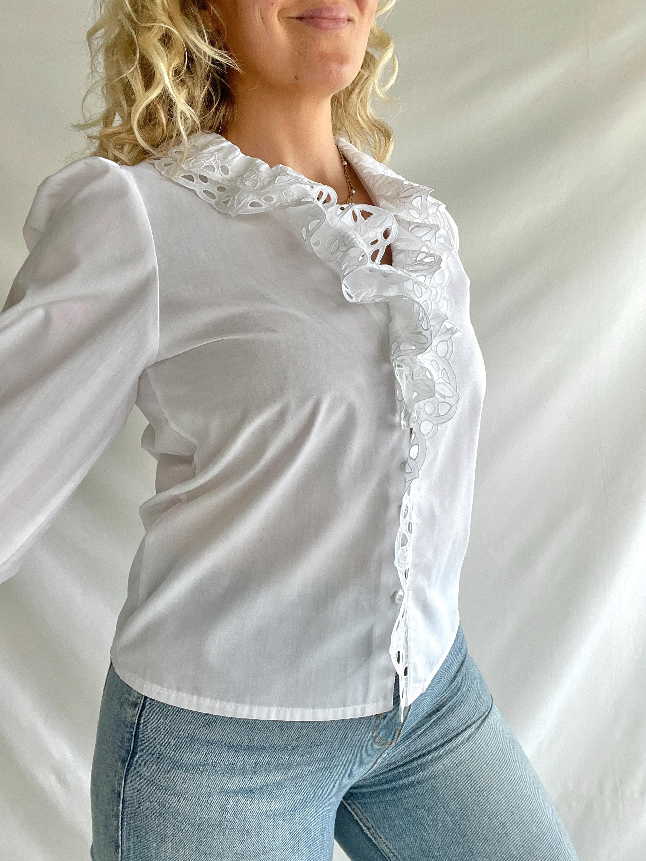 フランスビンテージ コットンフリルブラウス ホワイト Antique Cotton Frill Blouse（アンティーク コットン フリル
