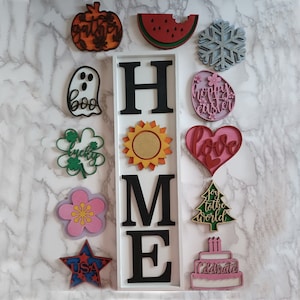 Interchangeable Home Sign with 12 seasonal options - 18"x5" -  Customizable Color Choices - Vertical or Horizontal options