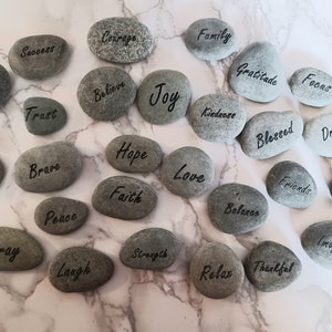 Inspirational Word Worry Stones made from Natural River Rocks and Laser Engraved, customization and personalization available
