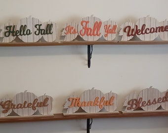 Fall Shelf Sitter Decor, Autumn Pumpkins, Acorns, and Fall Leaves for Home Decoration, Custom and Personalized