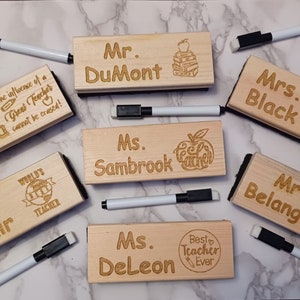 White or Chalk Board Eraser set with Custom, Laser Engraved Teacher Appreciation Design and Dry Erase Marker