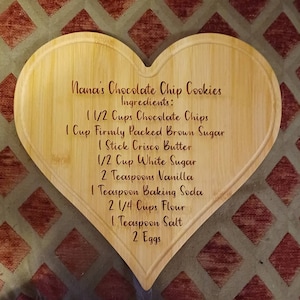 Personalized Heart shaped cutting board, handwritten recipe, engraved handwriting, bamboo cutting board, customized- Now Avail in 12&quot; or 8&quot;-