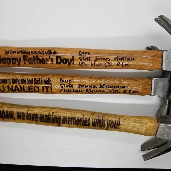 Personalized Laser Engraved Hammer,  Father's day,  birthday, housewarming,  Christmas,  Dad, custom, your choice of design, wood handle.