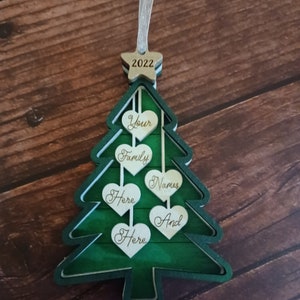 Family Name Christmas Tree Ornament, 1-14names available, 4 or 7 layer laser cut & personalized, 2023/2022 available