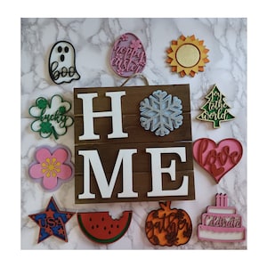 Interchangeable Home Sign with 12 seasonal options - 10"x10" - Customizable Color Choices