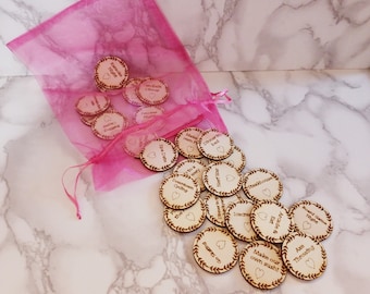 Date Night Idea Tokens, set of 25 tokens to help choose your next date night adventure!  Set of 25 tokens in convenient chiffon storage bag!