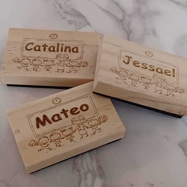 White or Chalk Board Mini Eraser with Custom, Laser Engraved, Back-to-School Design personalized with Student Name