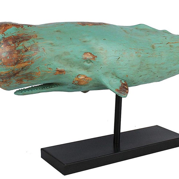 Wal Walfisch Fisch Dekofigur Statue Skulptur Standfuß Polyresin Modern - Maritime Deko für Wohnung in Holz-Optik -  XXL 77x17,5x38,5 cm