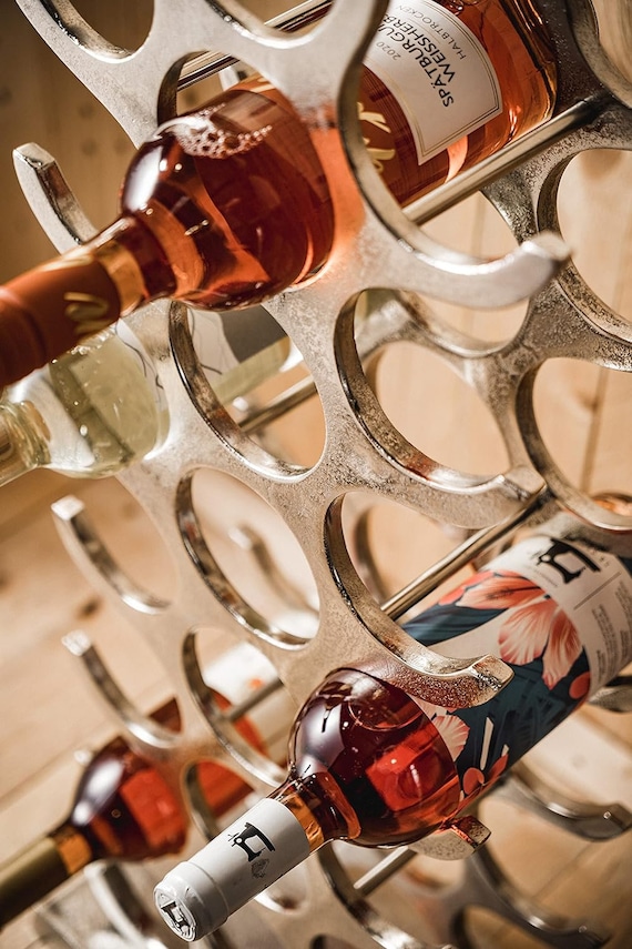 Weinregal Flaschenregal - Aluminium Silber Weinständer, Flaschenhalter/Flaschenständer stehend für Flaschen Sekt, Wein Champagner - 72 cm