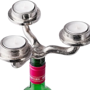 Candlestick Bottle Bottle Wine Bottle Aluminum Silver Tea Lights - Candlestick - Candlestick - Decoration Decoration Table Decoration - 19 cm