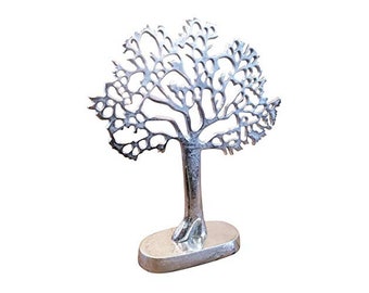 Arbre à bijoux, présentoir à bijoux, porte bijoux, arbre de vie arbre déco aluminium (métal) argent - arbre pour bagues, chaînes et bracelets - 36 cm