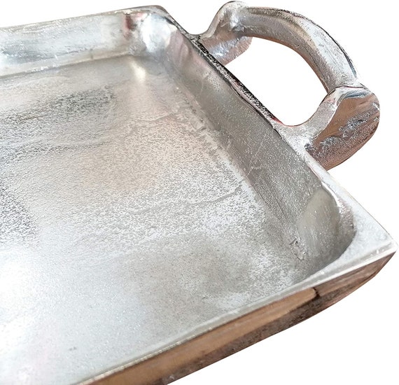 Tablett Servierbrett Servierplatte Aluminium Silber Griffe Luxus XXL - Serviertablett aus Metall - Silbertablett - 42/65/82/112 cm