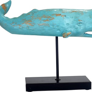 Whale whale fish decorative figure statue sculpture base polyresin maritime decoration in wood look decoration for living room, bedroom image 2