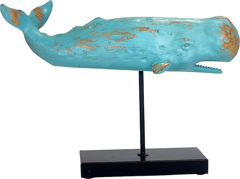 Whale whale fish decorative figure statue sculpture base polyresin maritime decoration in wood look decoration for living room, bedroom image 2