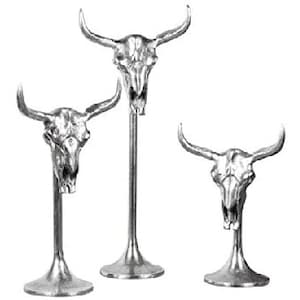 Bull Head Bull Skull Bull Bull Skull Antlers Horns Decoration Silver Aluminum - In 3 Sizes 34 cm / 42 cm / 57 cm
