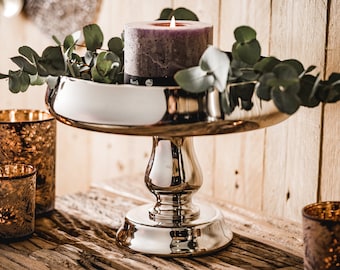 Decorative plate, bowl, serving platter, polished aluminum, silver - Modern metal decorative bowl - for living room, dining room or kitchen - 28 cm