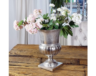 Vase Blumenvase Gefäß Pokalvase Dekovase Aluminium Silber Luxus, Deko Modern, Wohnzimmer, Schlafzimmer, S 29 cm