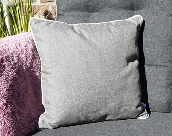 Cojín 45 x 45 cm Exterior con relleno - Premium Olefin Lounge Fabric Oeko Tex 100 protección UV repelente al agua (gris con tuberías en la naturaleza)