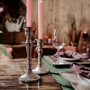Set of 2 candlesticks candle holder aluminum silver - candlesticks modern for stick candles - table decoration wedding - decoration - H 19 and 25 cm