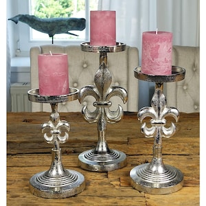Set of 3 candlesticks lily candle holder aluminum candlestick modern for pillar candles - table decoration wedding - H 23 cm / 28 cm / 32 cm