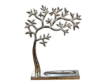 Albero portagioielli portagioielli portagioielli albero decorativo albero portagioielli in alluminio argento per anelli, collane, bracciali, 31 cm