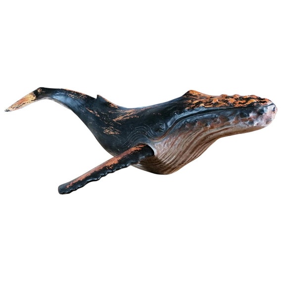 Wal Walfisch Fisch Dekofigur Skulptur Statue Polyresin Modern - Maritime Deko für Wohnung in Holz-Optik - Dekoration - XXL 87,5x52x22,9 cm