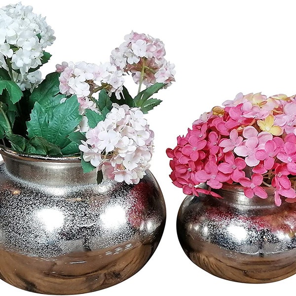Lot de 2 vases à fleurs, vases à fleurs, vases décoratifs en aluminium argenté 16/22 cm