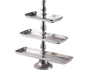 Etagere XL 3-Stöckig Dekoteller Schale - Servierplatte Metall Aluminium - Silber Deko Dekoration für Wohnzimmer und Küche - Tischdeko 50 cm